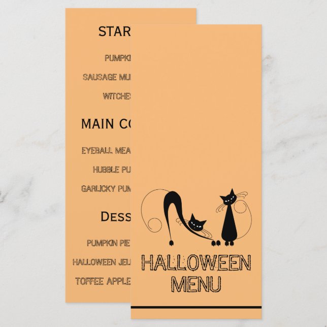 Elegant Black Cat, Halloween Menu (Front/Back)