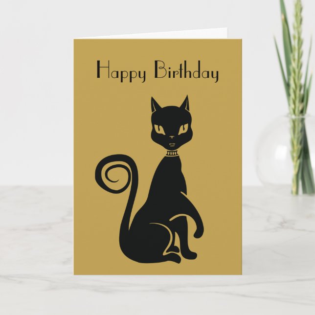 Elegant Black Cat Happy Birthday Card (Front)