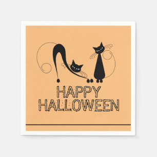 Elegant Black Cat, Happy Halloween Napkin