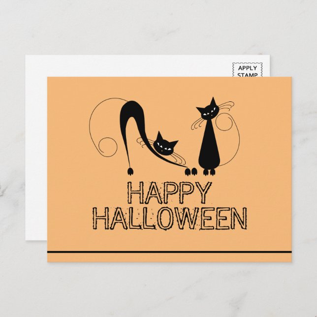 Elegant Black Cat, Happy Halloween Postcard (Front/Back)