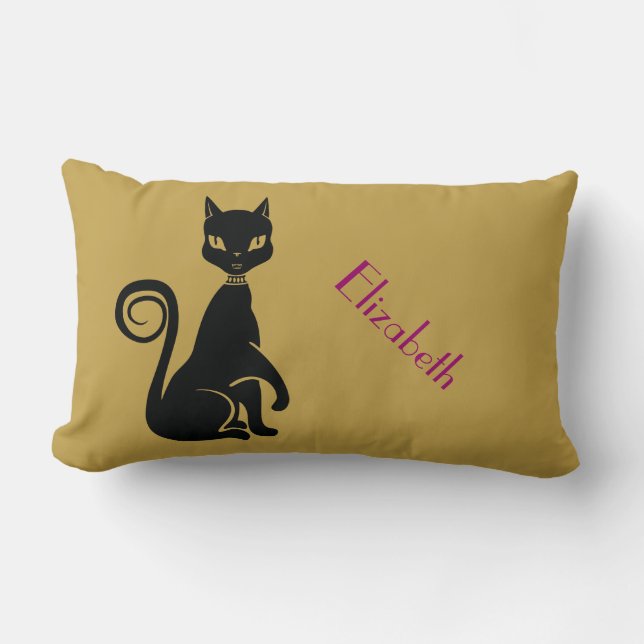 Elegant Black Cat Lumbar Cushion (Front)
