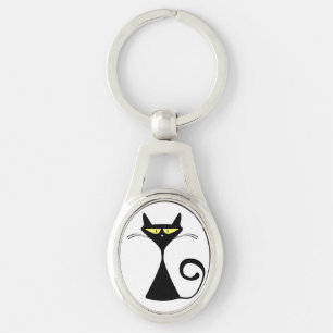 Elegant Black Cat Minimalist Art Key Ring