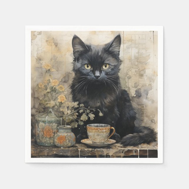 Elegant Black Cat Napkin (Front)