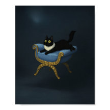 Elegant Black Cat on Blue Chaise Lounge – Ghibli