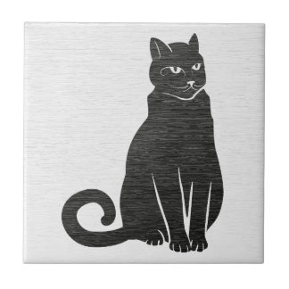 Elegant Black Cat Silhouette Ceramic Tile