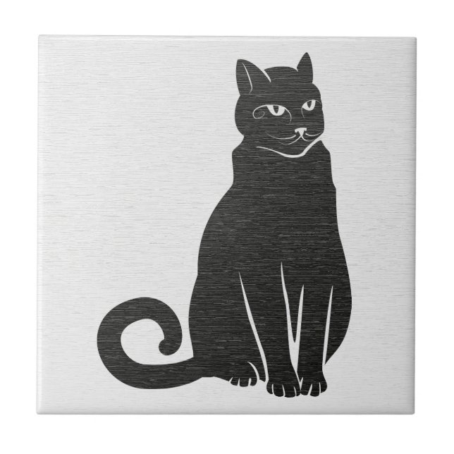 Elegant Black Cat Silhouette Ceramic Tile (Front)