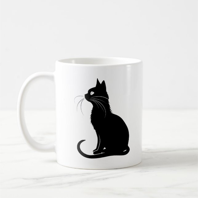 Elegant Black Cat Silhouette Mug (Left)