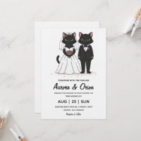 Elegant black cat wedding invitation
