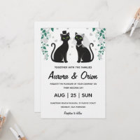 Elegant black cat wedding invitation