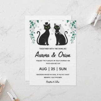 Elegant black cat wedding invitation