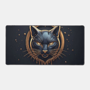 Elegant Black Cat With Golden Drip Effect 🐈 Desk Mat