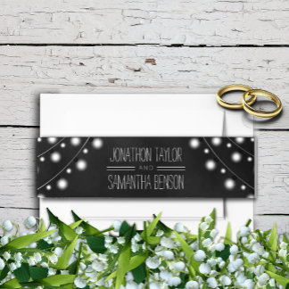 Elegant Black Chalkboard White String Of Lights Invitation Belly Band