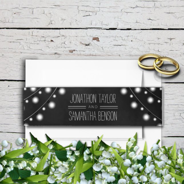 Elegant Black Chalkboard White String Of Lights Invitation Belly Band (Creator Uploaded)