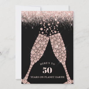 Elegant Black Champagne Toast 50th Birthday Party Invitation