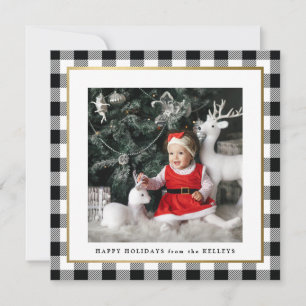 Elegant Black Check Framed 1 Photo Square Holiday Card