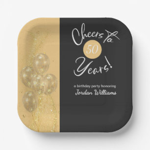 Elegant Black Cheers to 50 Years Birthday Party Paper Plate