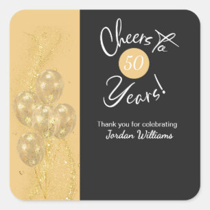 Elegant Black Cheers to 50 Years Birthday Party Square Sticker