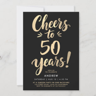 Elegant Black Cheers To Fifty Years Gold Script Invitation