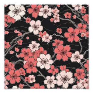 Elegant Black Cherry Blossom Pattern Photo Print