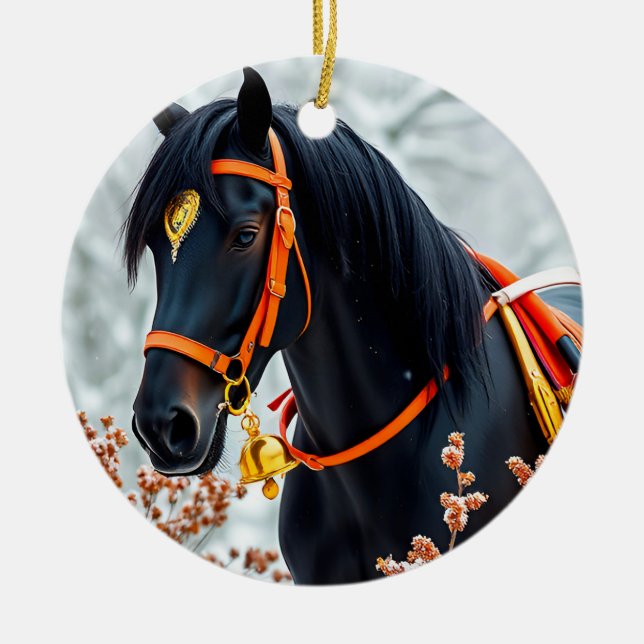 Elegant black Chestnut Horse Ceramic Tree Decoration (Front)