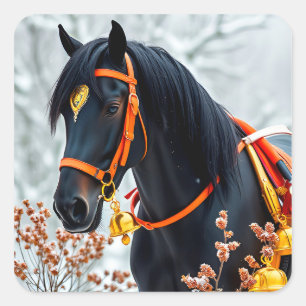 Elegant black Chestnut Horse Square Sticker