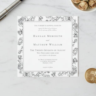 Elegant Black Chinoiserie Bird & Crest Wedding Invitation