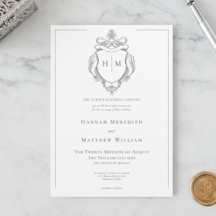 Elegant Black Chinoiserie Bird & Crest Wedding Invitation