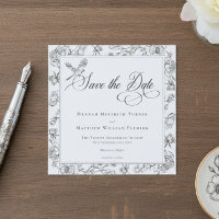 Elegant Black Chinoiserie Bird & Crest Wedding