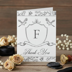 Elegant Black Chinoiserie Bird & Crest Wedding Thank You Card