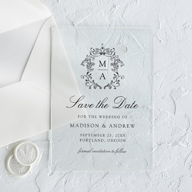 Elegant Black Chinoiserie Wedding Save the Date Acrylic Invitations (Creator Uploaded)