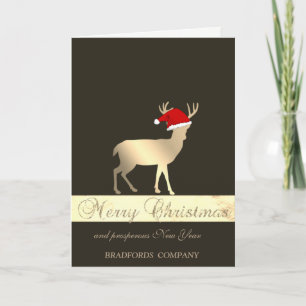 Elegant Black, Christmas Deer Santa Hat,Company Holiday Card