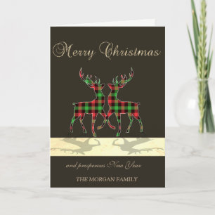 Elegant Black, Christmas Deers Buffalo Plaid Holiday Card