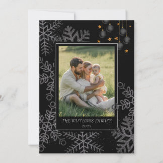 Elegant Black Christmas Greenery Wreath 4 Photo Ho Holiday Card