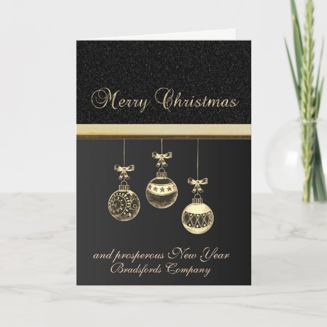 Elegant Black, Christmas Ornaments, Corporate Holiday Card (Front)