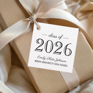 Elegant Black Class of 2026 Graduation Party Favour Tags