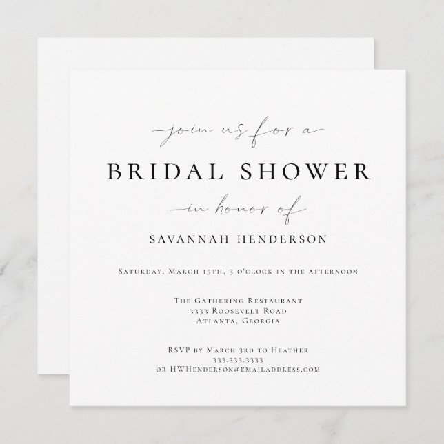 Elegant Black Classic Bridal Shower Invitation (Front/Back)