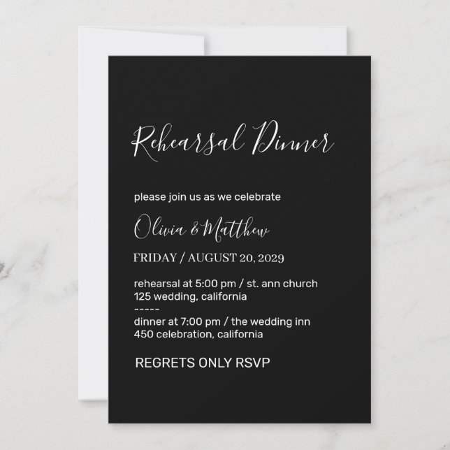 Elegant Black Classic Minimalist Rehearsal Dinner  Invitation (Front)
