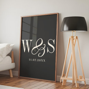 Elegant black couples initial wedding gift poster
