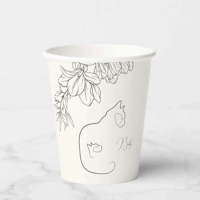 Elegant Black & Cream Cat Lover Baby Shower Paper Cups (Front)