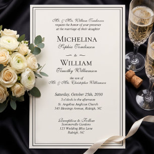 Elegant Black Cream Classic Script Formal Wedding Invitation