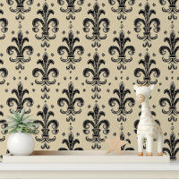 Elegant Black Cream Fleur de Lis Peel and Stick