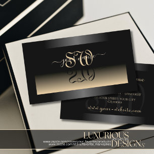 Elegant Black Cream Gradient Initials Dark Shimmer Business Card