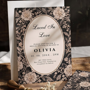 Elegant Black Cream Lace Floral Bridal Shower Invitation
