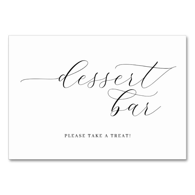 Elegant Black Cursive Dessert Bar Sign Table Number (Front)