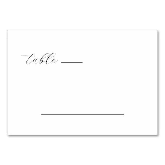 Elegant Black Cursive Table Sign Number (Front)