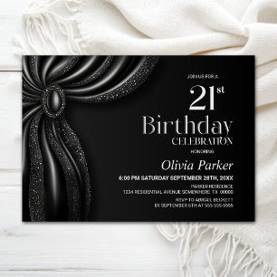 Elegant Black Curtain 21st Birthday Party Invitation
