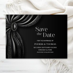 Elegant Black Curtain Wedding Save the Date