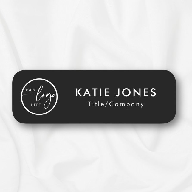 Elegant Black Custom Logo Employee ID Name Tag (Creator Uploaded)
