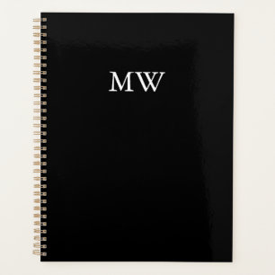 Elegant black custom monogram initials classic planner