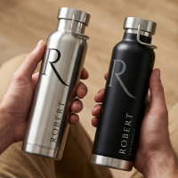 Elegant Black Custom Name & Monogram Water Bottle
